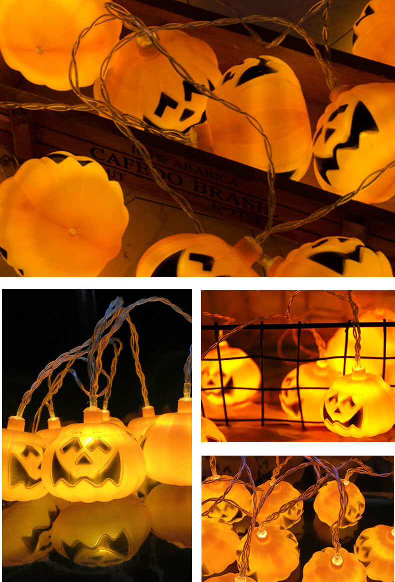 Halloween Pumpkin LED String Light Festive Carved Pumpkin Lanterns Plastic Decorative Lamp String for Party Garden and D