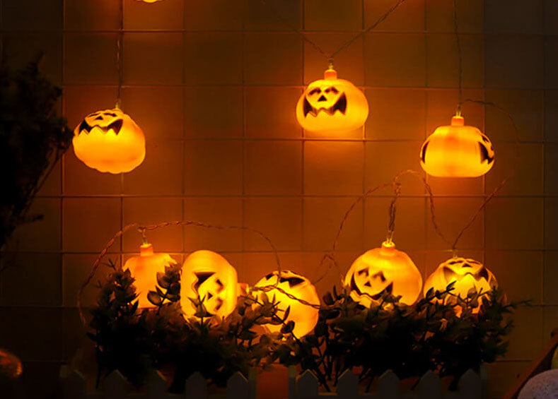 Halloween Pumpkin LED String Light Festive Carved Pumpkin Lanterns Plastic Decorative Lamp String for Party Garden and D
