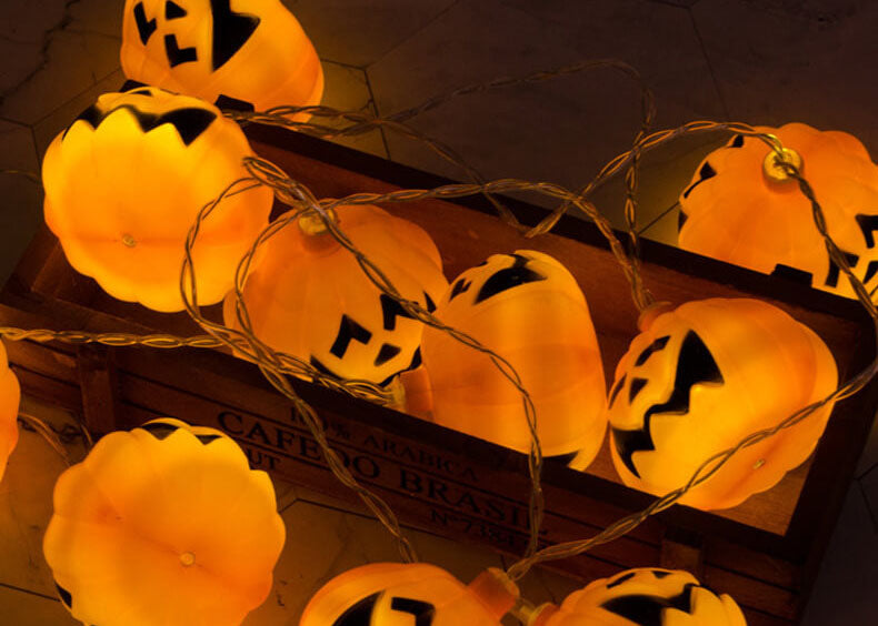 Halloween Pumpkin LED String Light Festive Carved Pumpkin Lanterns Plastic Decorative Lamp String for Party Garden and D