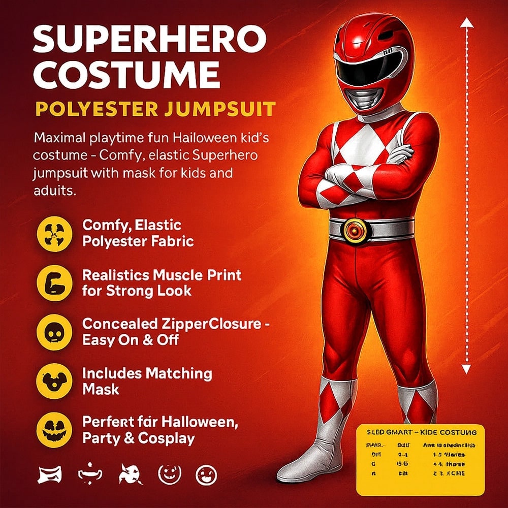 Halloween Superhero Costume for Kids – Stretchy Jumpsuit with Mask