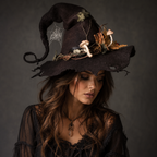 Halloween Witch Hat Felt with Curved Point and Fantasy Decorations