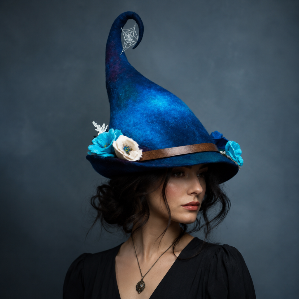 Halloween Witch Hat Felt with Curved Point and Fantasy Decorations