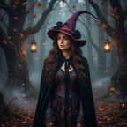 Halloween Witch Hat Felt with Curved Point and Fantasy Decorations