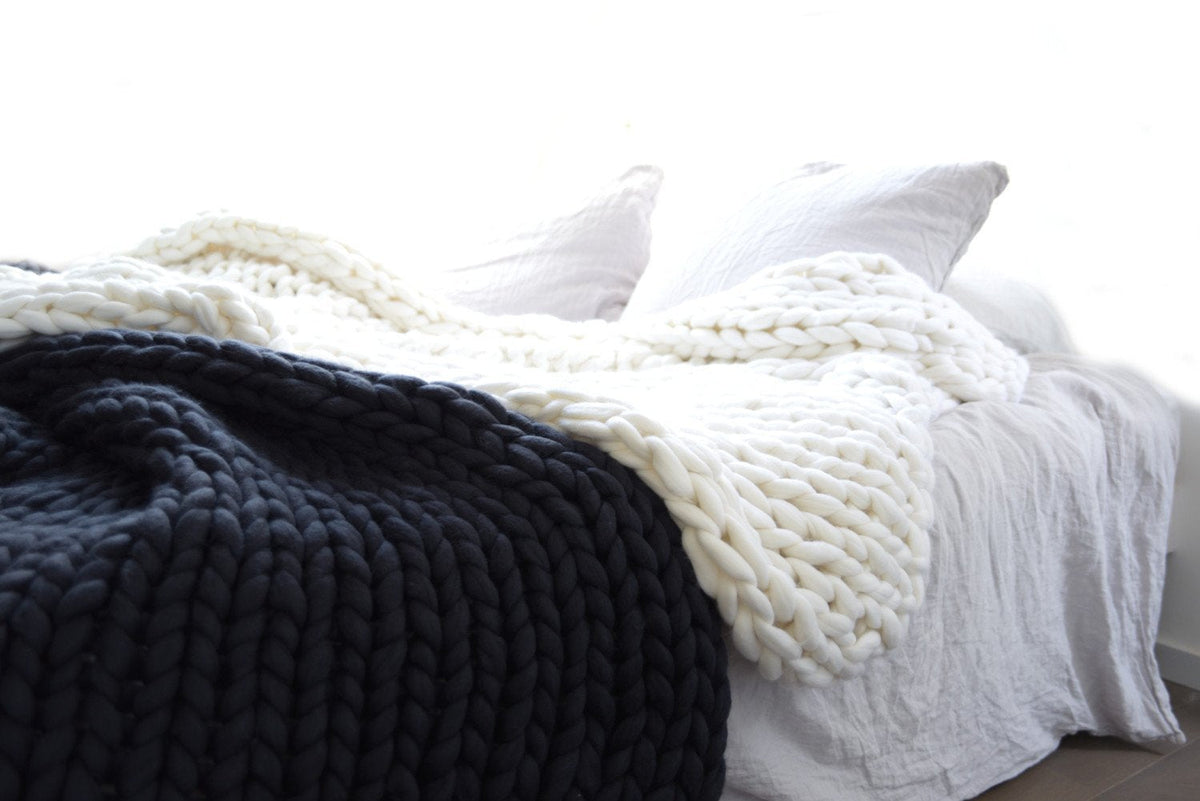 Hand-knit chunky blanket