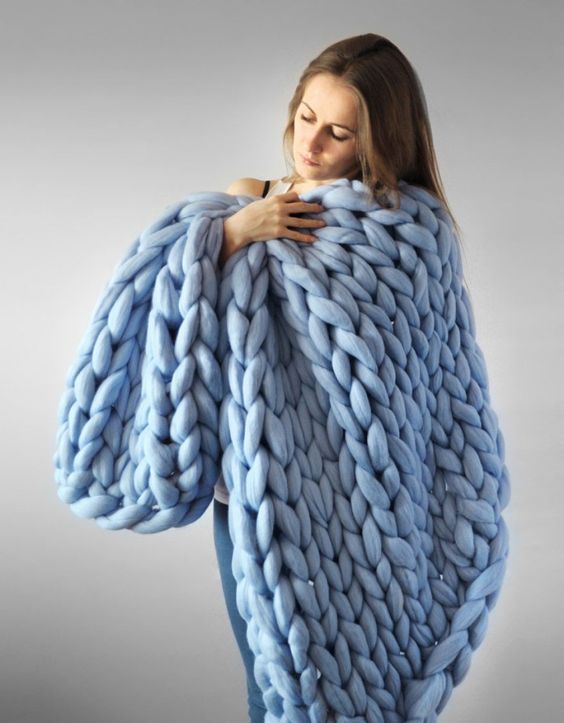 Hand-knit chunky blanket