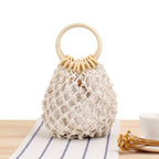 Hand-Knotted Net Tote Bag with Wooden Handle