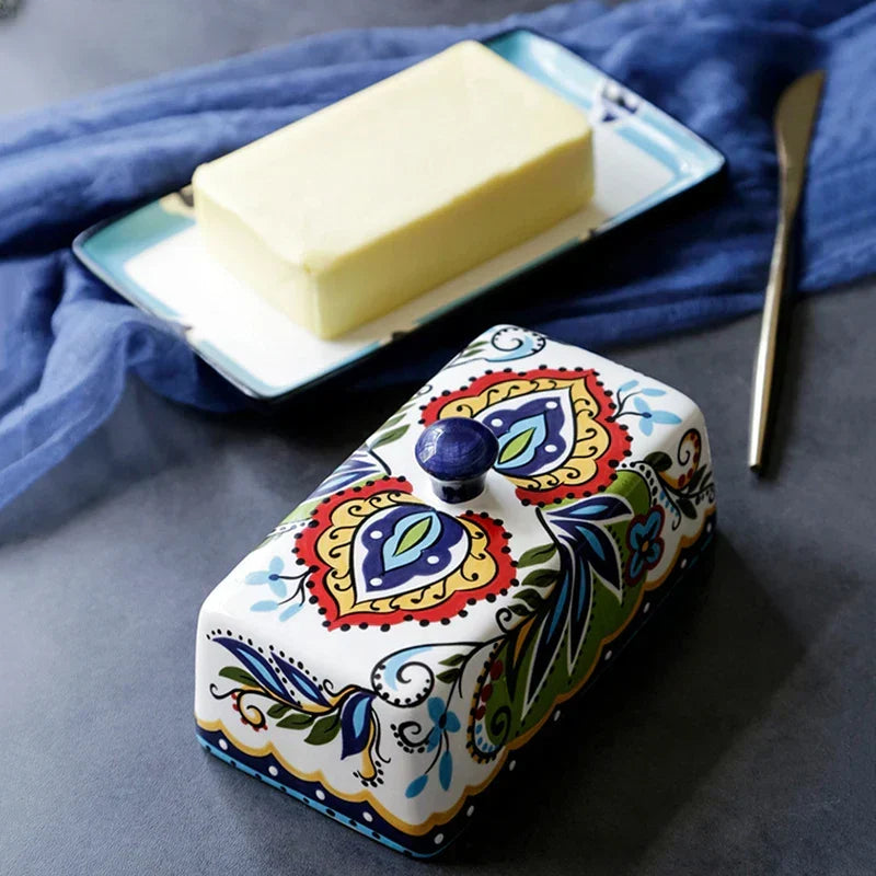 Hand-painted Butter Dish in Tuscan Style