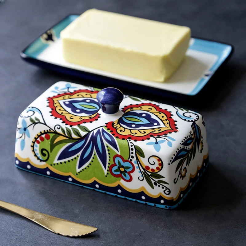 Hand-Painted Butter Dish in Tuscan Style