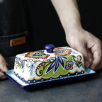 Hand-Painted Butter Dish in Tuscan Style