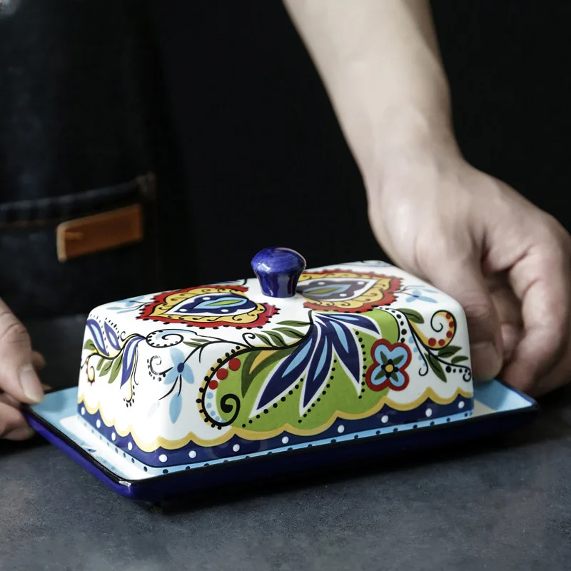 Hand-Painted Butter Dish in Tuscan Style