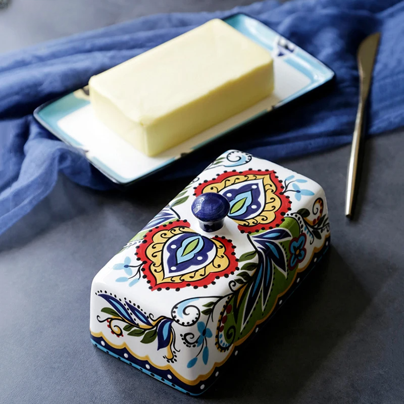 Hand-Painted Butter Dish in Tuscan Style