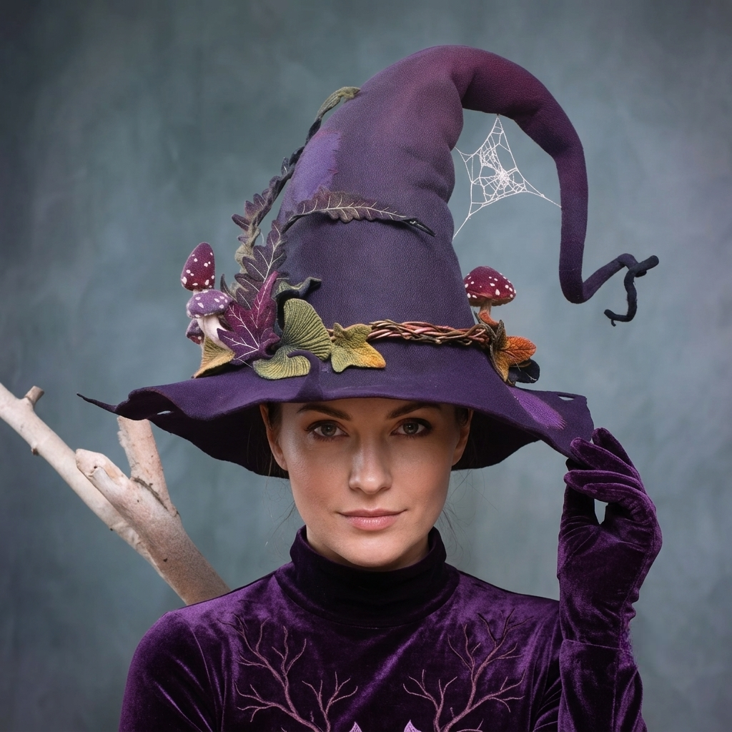 Handmade Merino Wool Felt Witch Hat — Adjustable Adult Halloween Costume