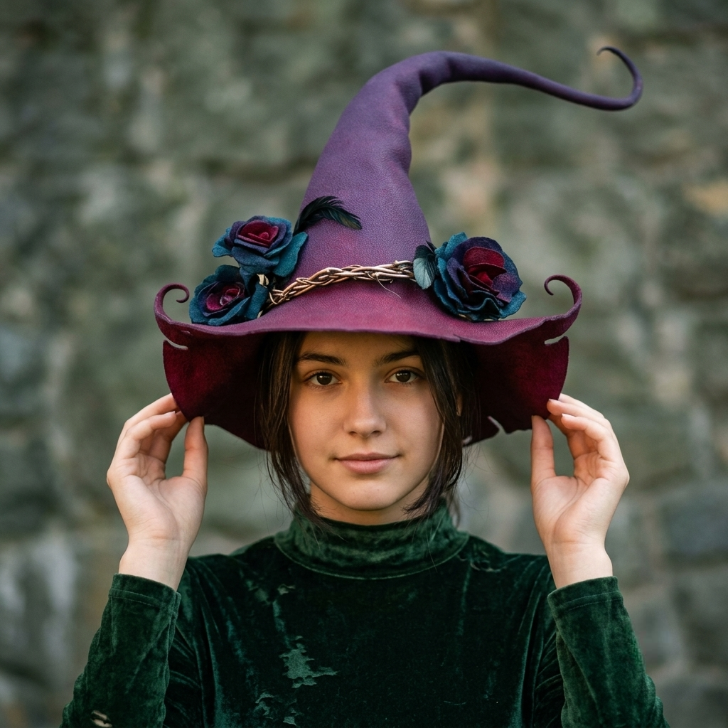 Handmade Merino Wool Felt Witch Hat — Adjustable Adult Halloween Costume