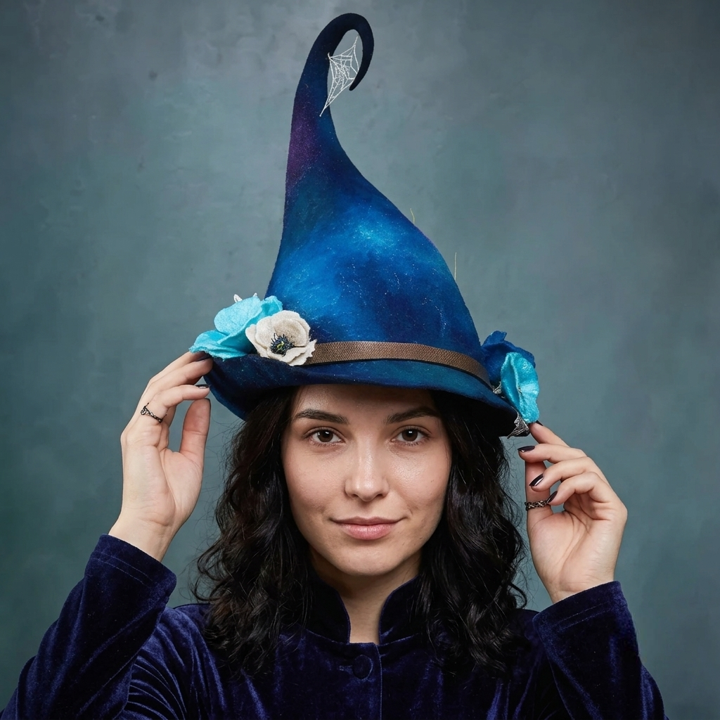 Handmade Merino Wool Felt Witch Hat — Adjustable Adult Halloween Costume
