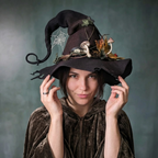 Handmade Merino Wool Felt Witch Hat — Adjustable Adult Halloween Costume