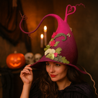 Handmade Merino Wool Felt Witch Hat — Adjustable Adult Halloween Costume