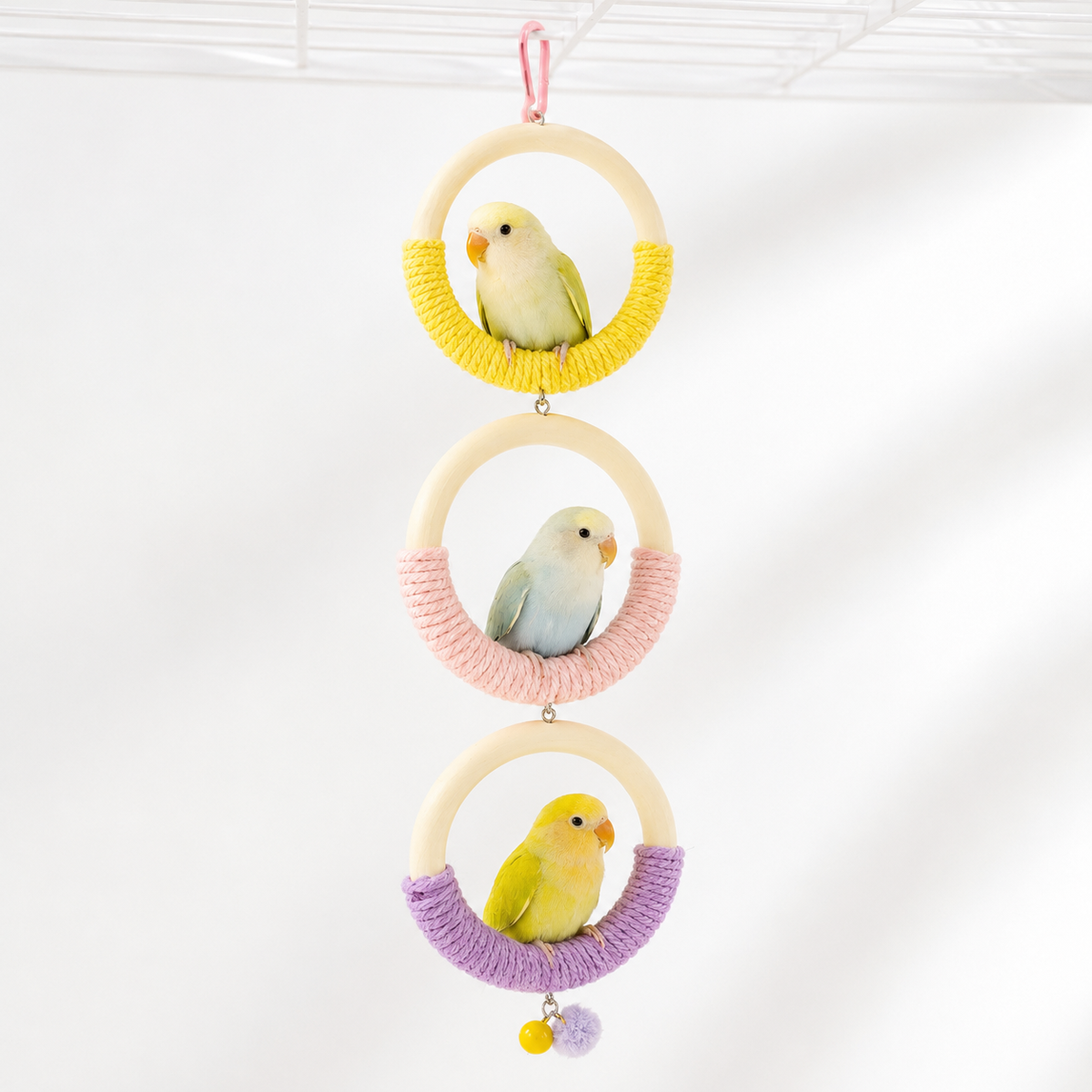 Hanging Rope-Wrapped Wooden Ring Chew and Perch Bird Toy