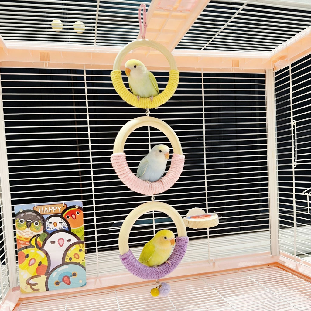Hanging Rope-Wrapped Wooden Ring Chew and Perch Bird Toy