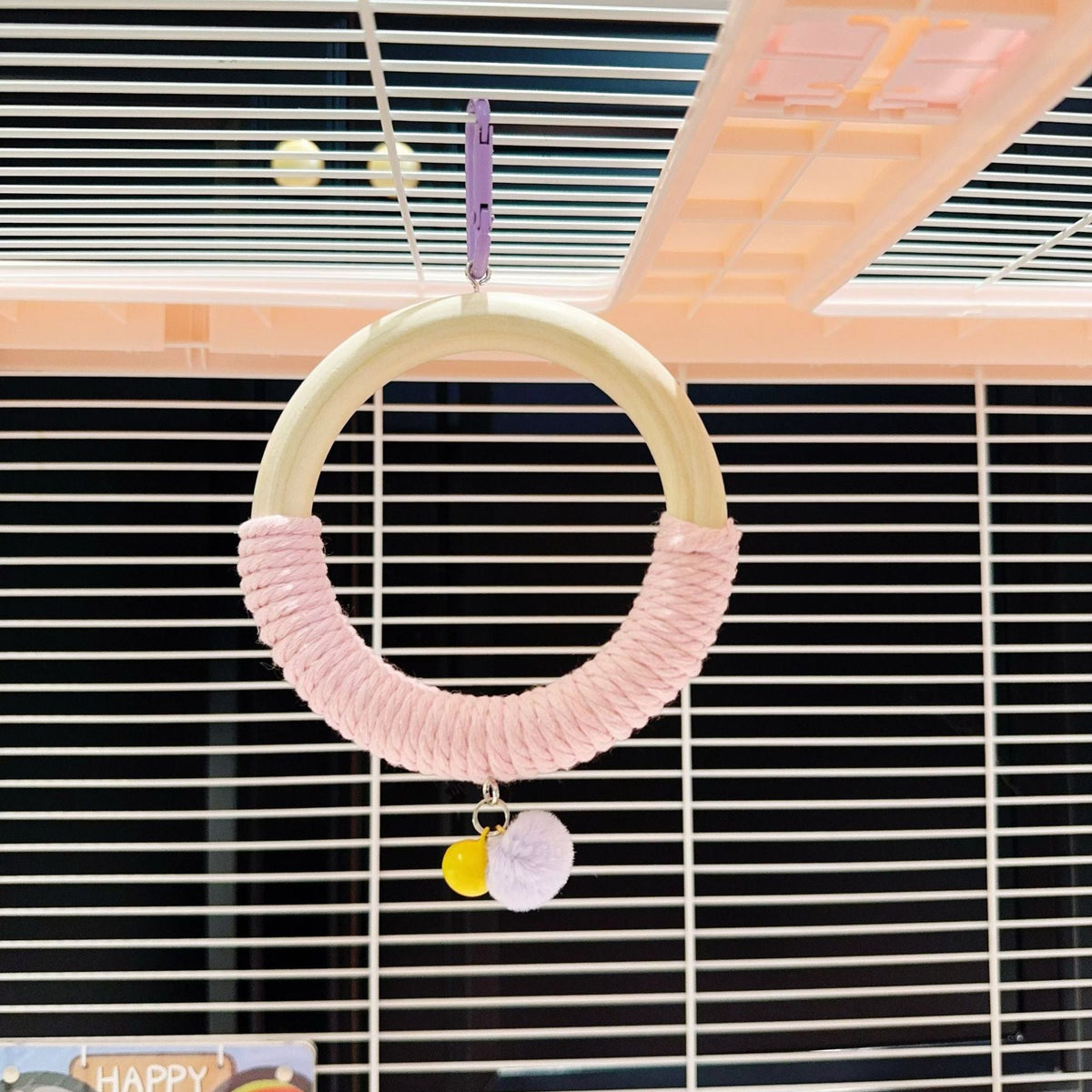 Hanging Rope-Wrapped Wooden Ring Chew and Perch Bird Toy
