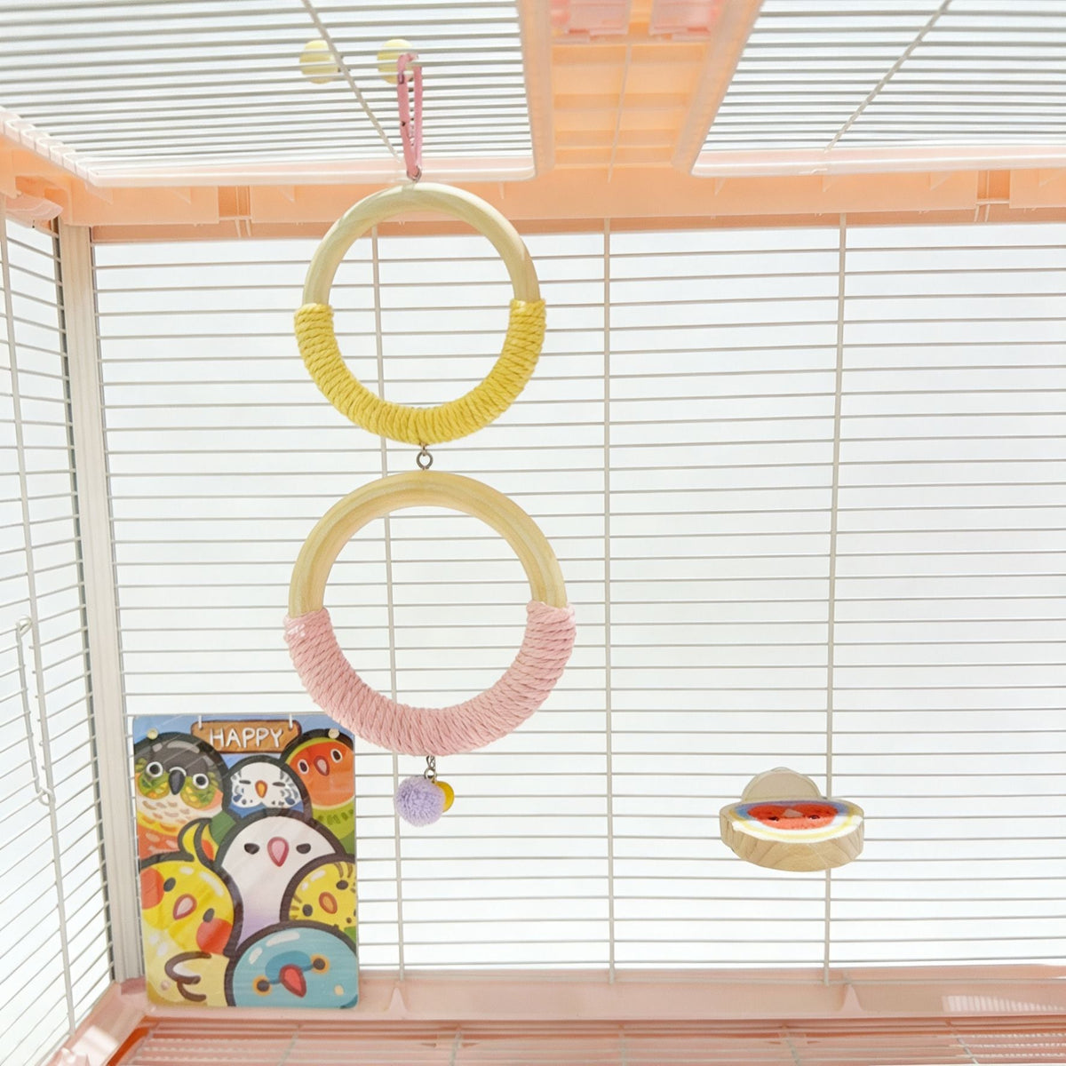 Hanging Rope-Wrapped Wooden Ring Chew and Perch Bird Toy