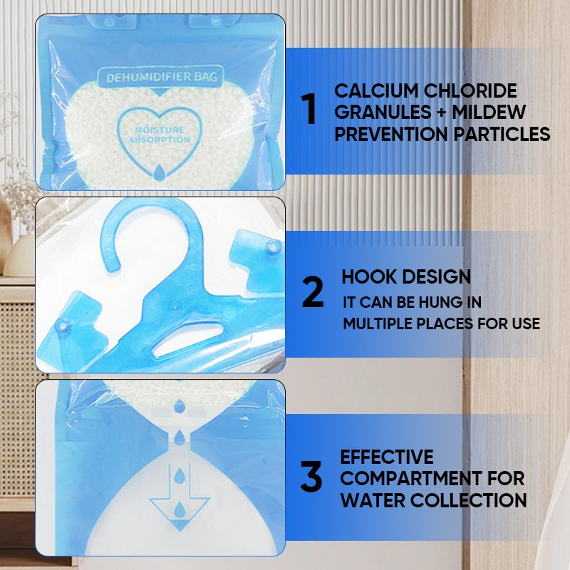Hanging wardrobe dehumidifier bags