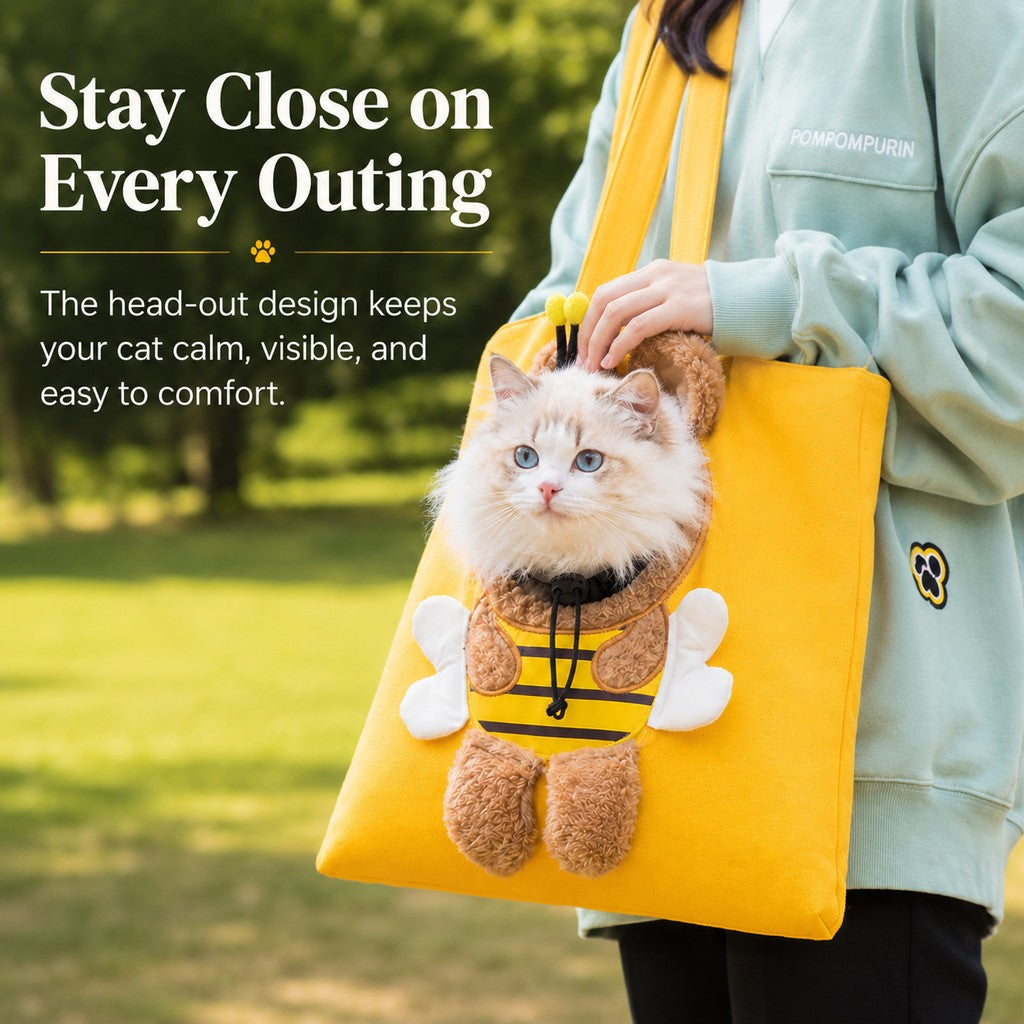 Boneroshop Head-Out Cat Carrier Tote for Walks & Vet Visits - Lightweight Canvas Pet Bag for Cats & Small Dogs