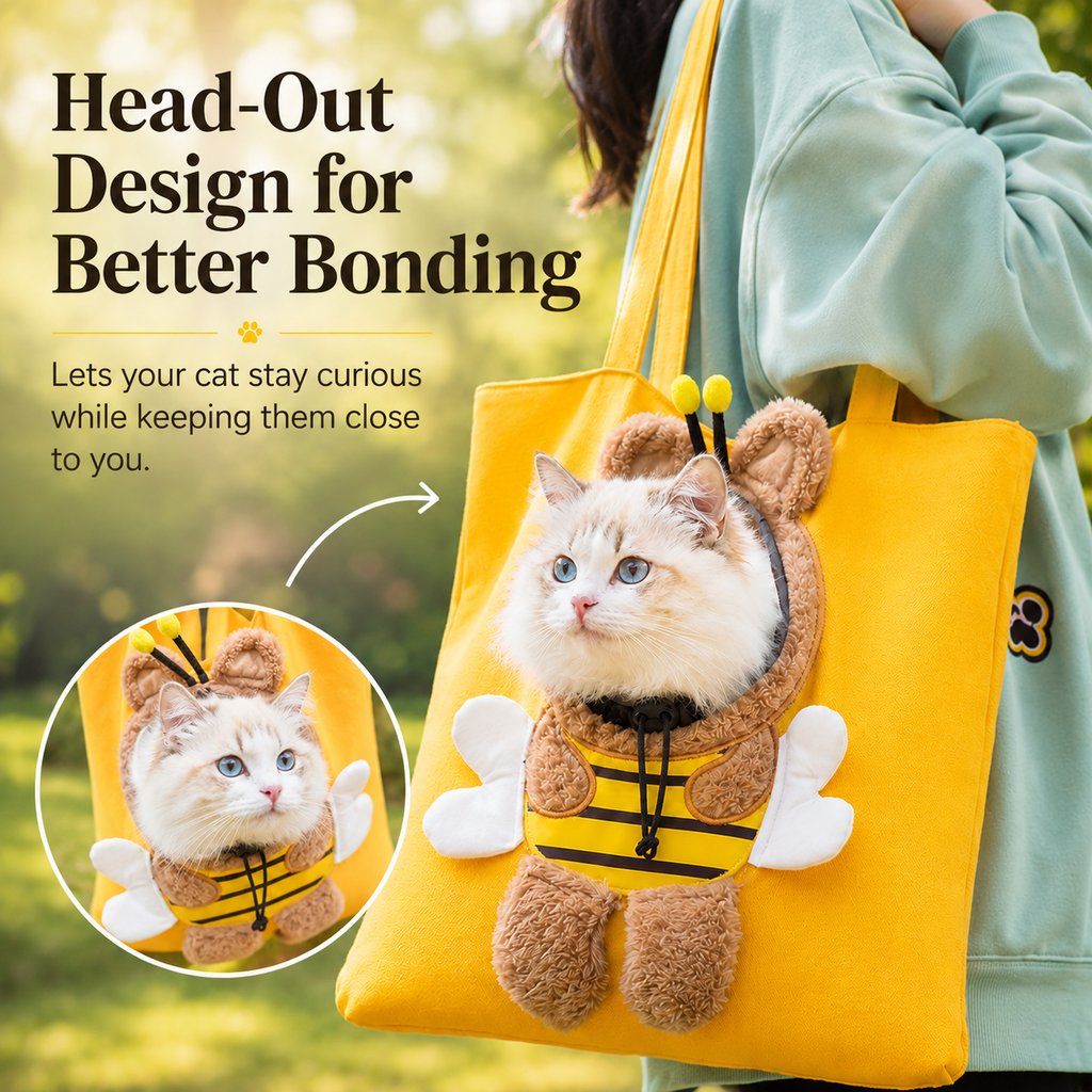 Boneroshop Head-Out Cat Carrier Tote for Walks & Vet Visits - Lightweight Canvas Pet Bag for Cats & Small Dogs