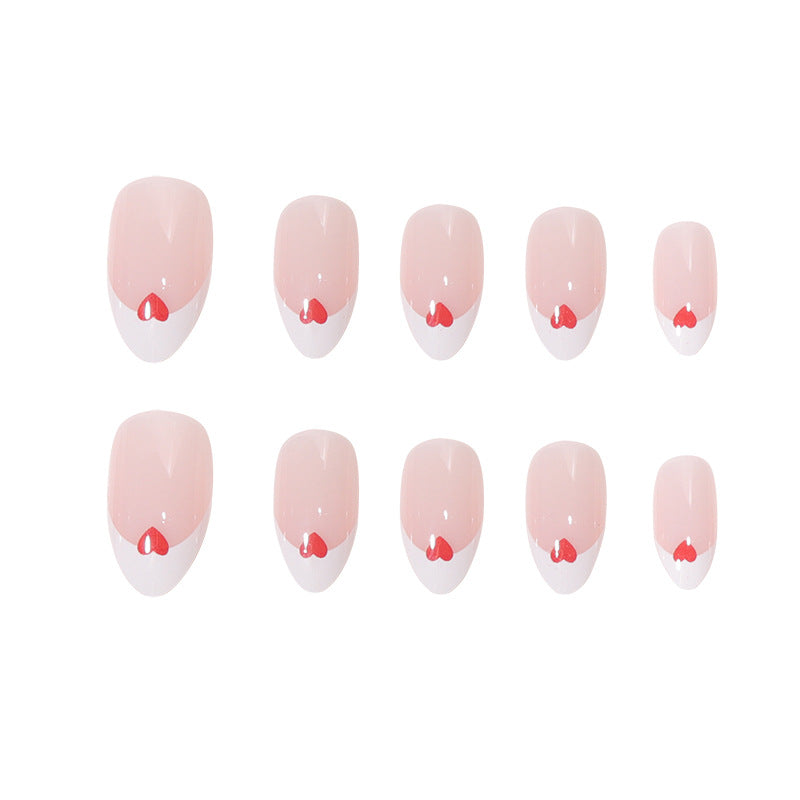 Heart-Adorned French Tip Press-On Nails