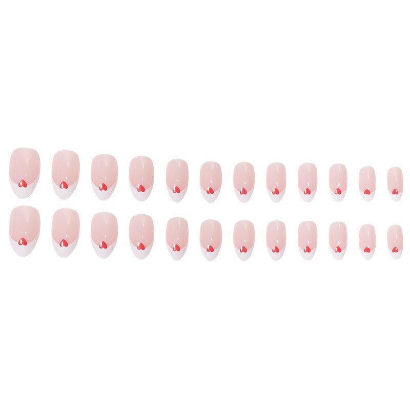 Heart-Adorned French Tip Press-On Nails