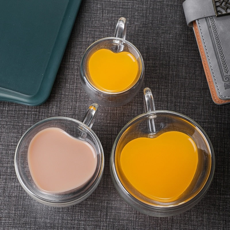 Heart-Shaped Double-Walled Glass Mug – Insulated Coffee & Tea Cup