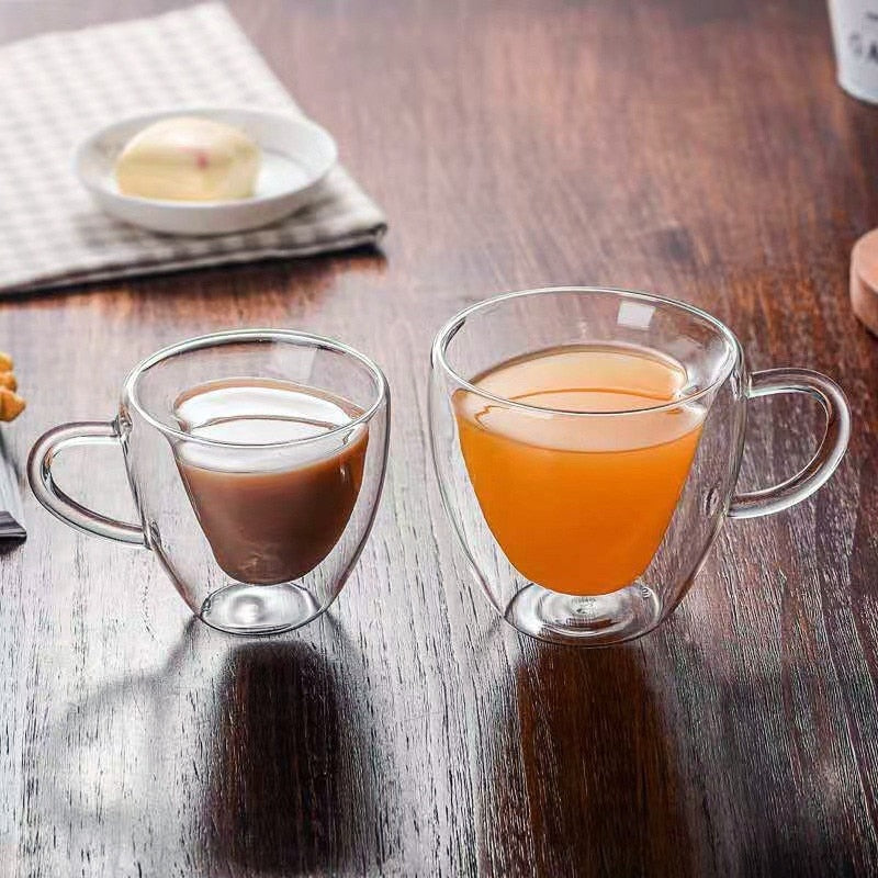 Heart-Shaped Double-Walled Glass Mug – Insulated Coffee & Tea Cup