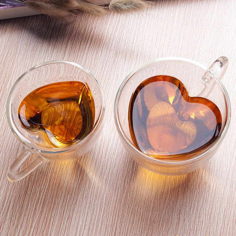 Heart-Shaped Double-Walled Glass Mug – Insulated Coffee & Tea Cup