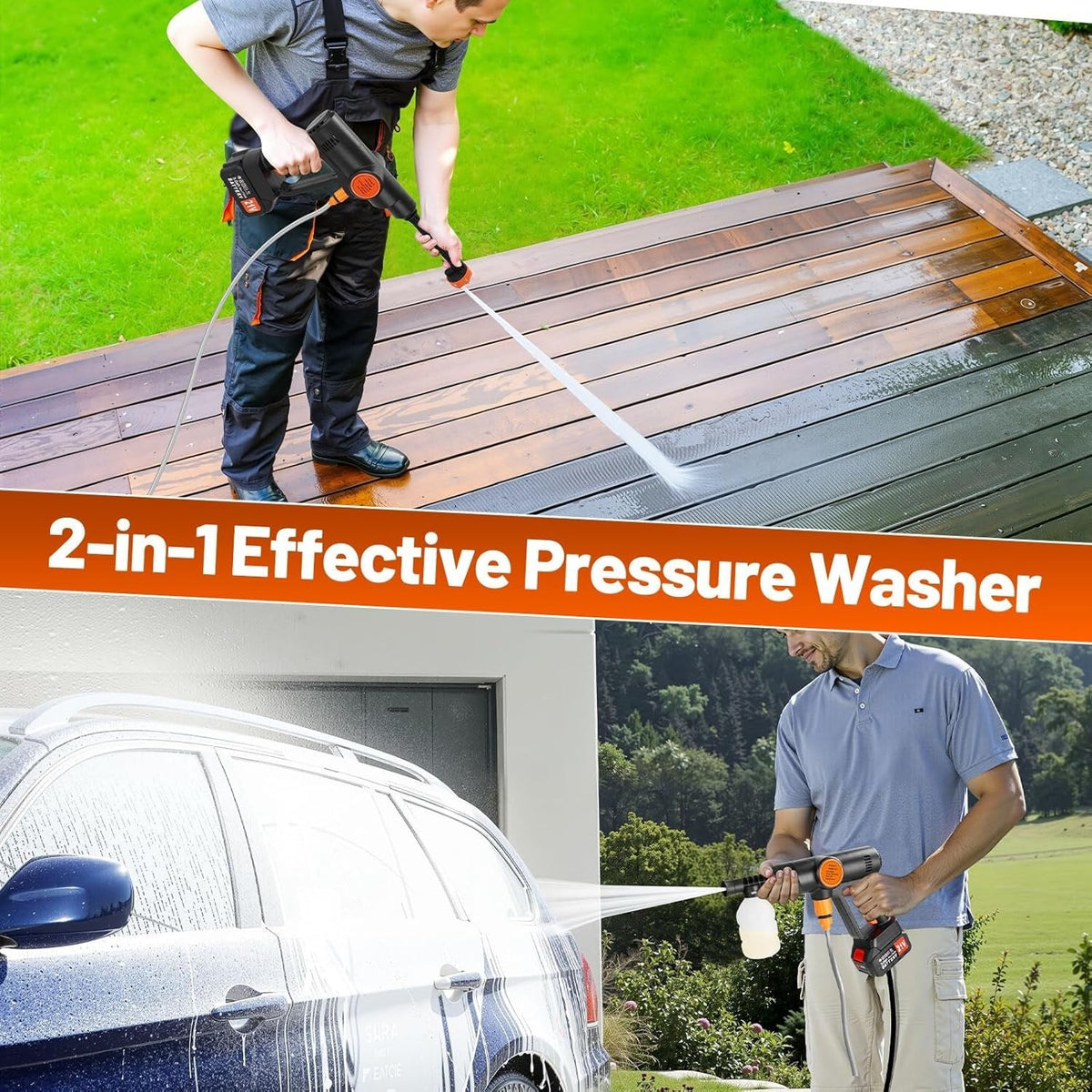 High-Power Cordless Pressure Washer with Pure Copper Motor