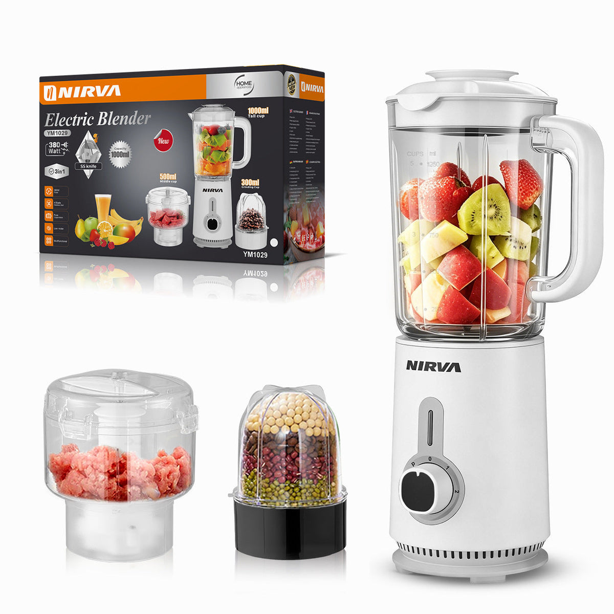 High-Power Multi-Functional Electric Blender with Chopper and Juicing Attachments