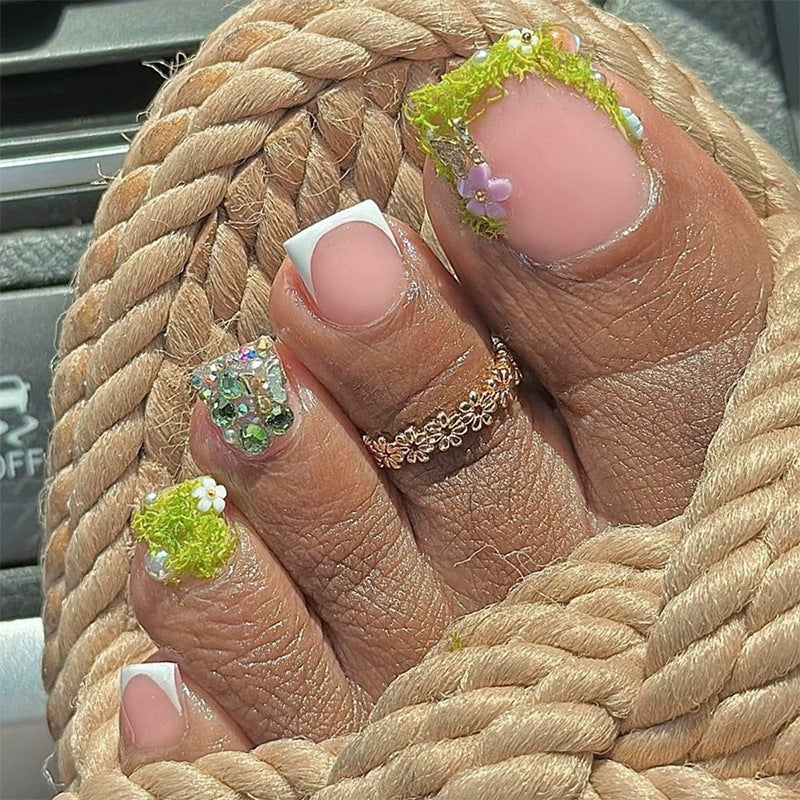 Holographic glitter false toenail set