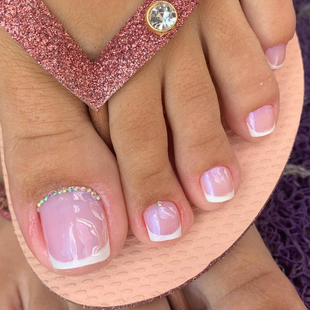 Holographic glitter false toenail set