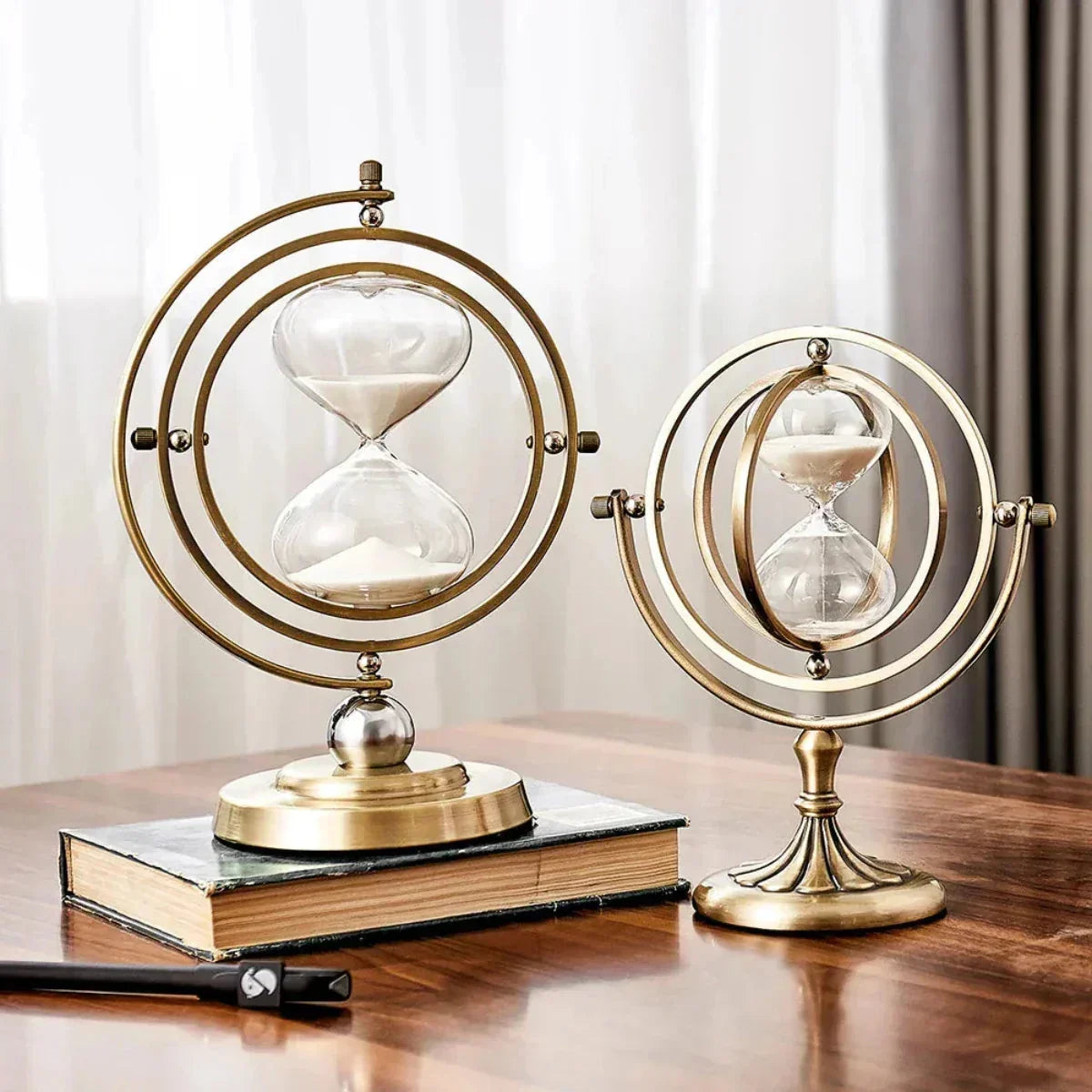 Hourglass Sand Timer | Pivoting Ring Frame & Footed Pedestal