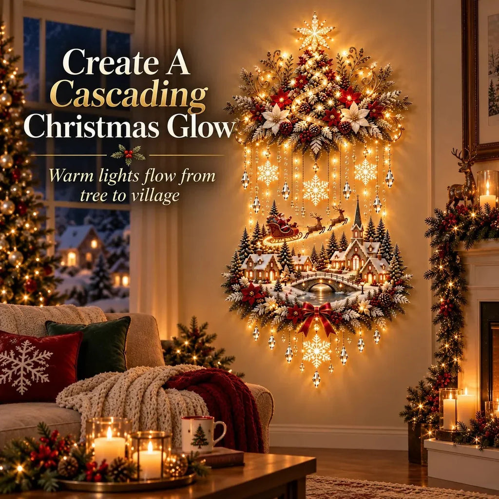 Illuminated Christmas Wall Art Tree Wall Hanging with Warm LED Lights
