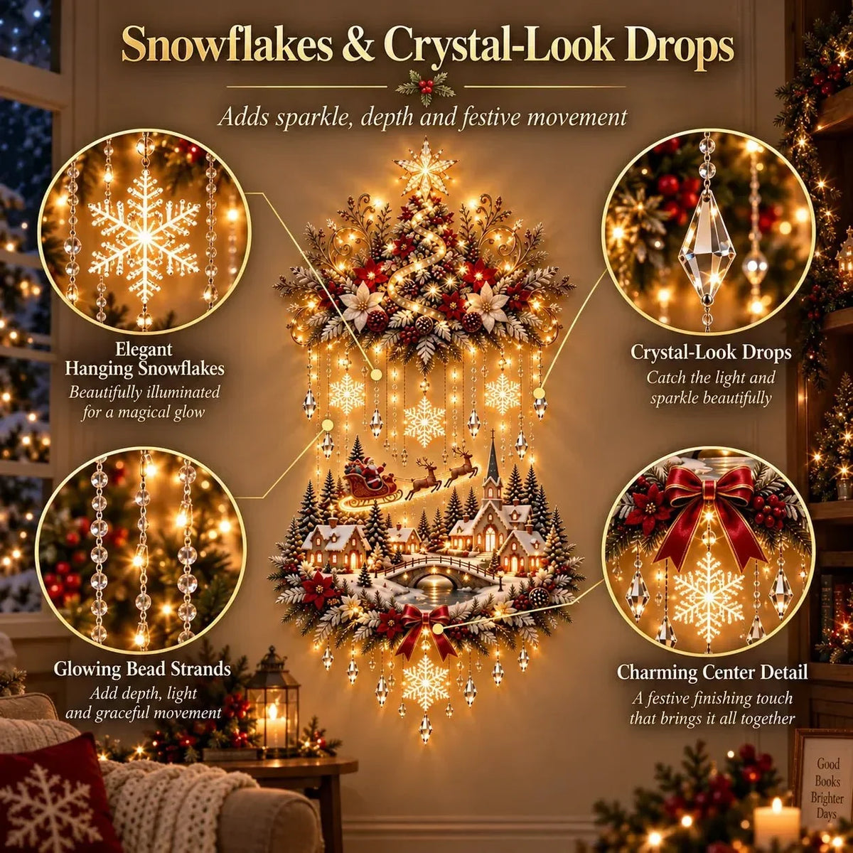 Illuminated Christmas Wall Art Tree Wall Hanging with Warm LED Lights