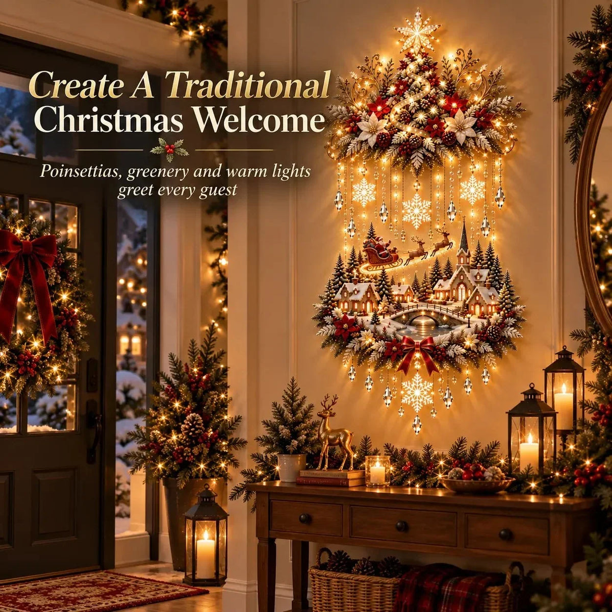 Illuminated Christmas Wall Art Tree Wall Hanging with Warm LED Lights