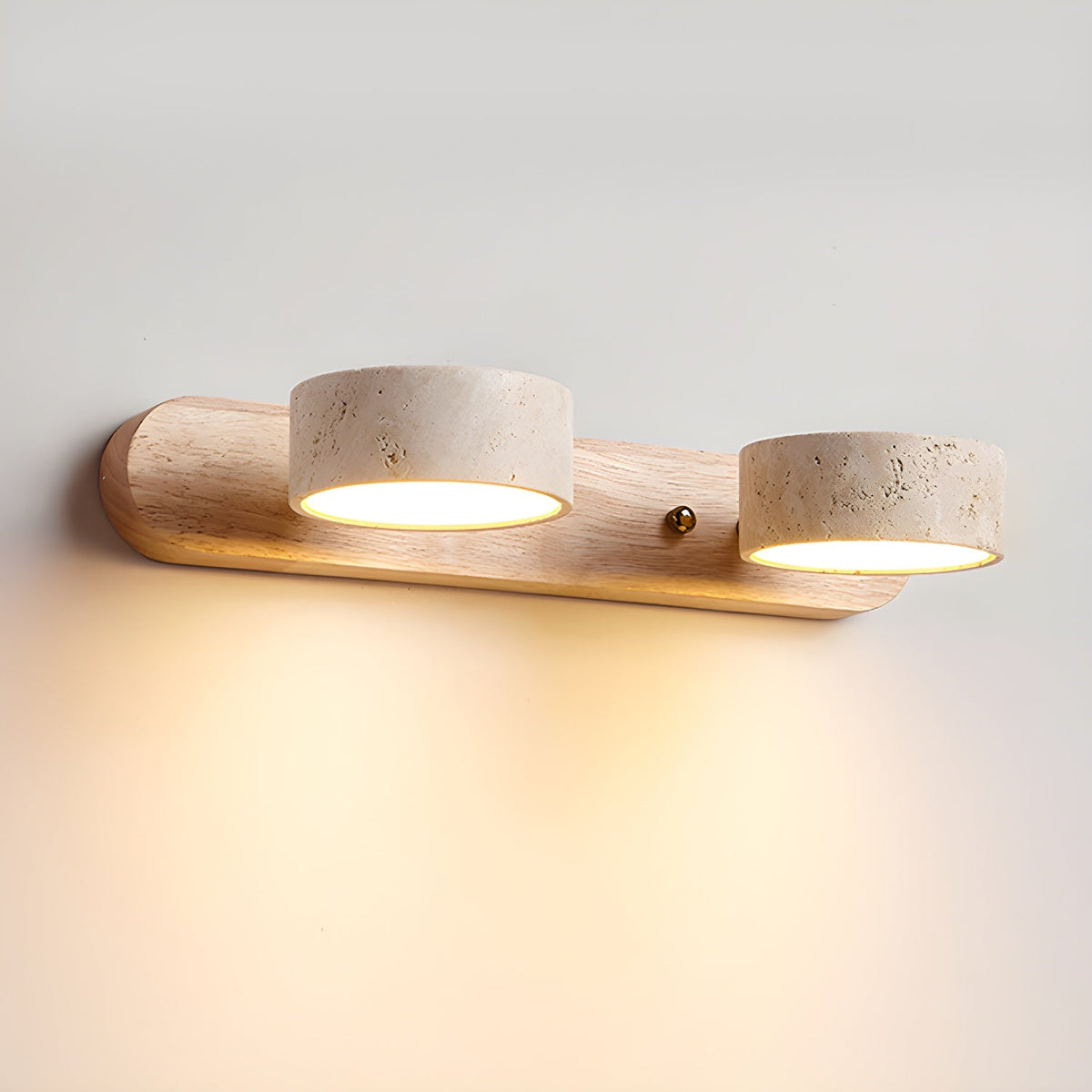 Indoor Duo Sconce with Yellow Travertine and Wood Finish