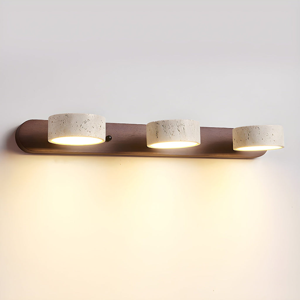 Indoor Duo Sconce with Yellow Travertine and Wood Finish