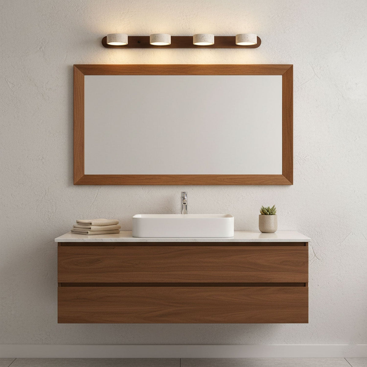 Indoor Duo Sconce with Yellow Travertine and Wood Finish