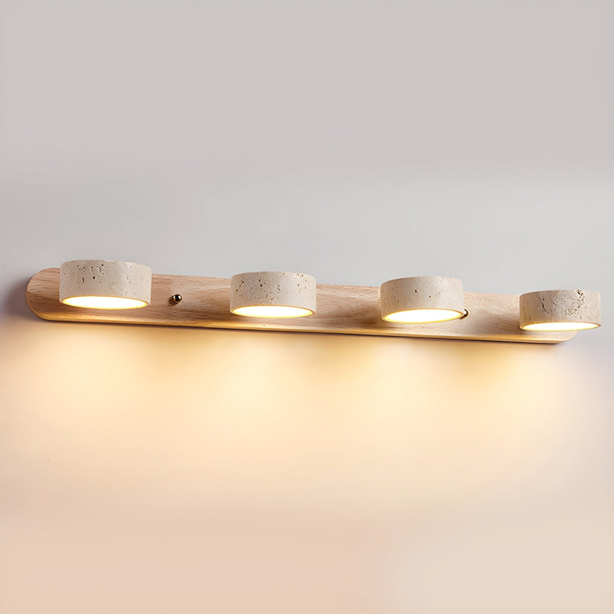 Indoor Duo Sconce with Yellow Travertine and Wood Finish