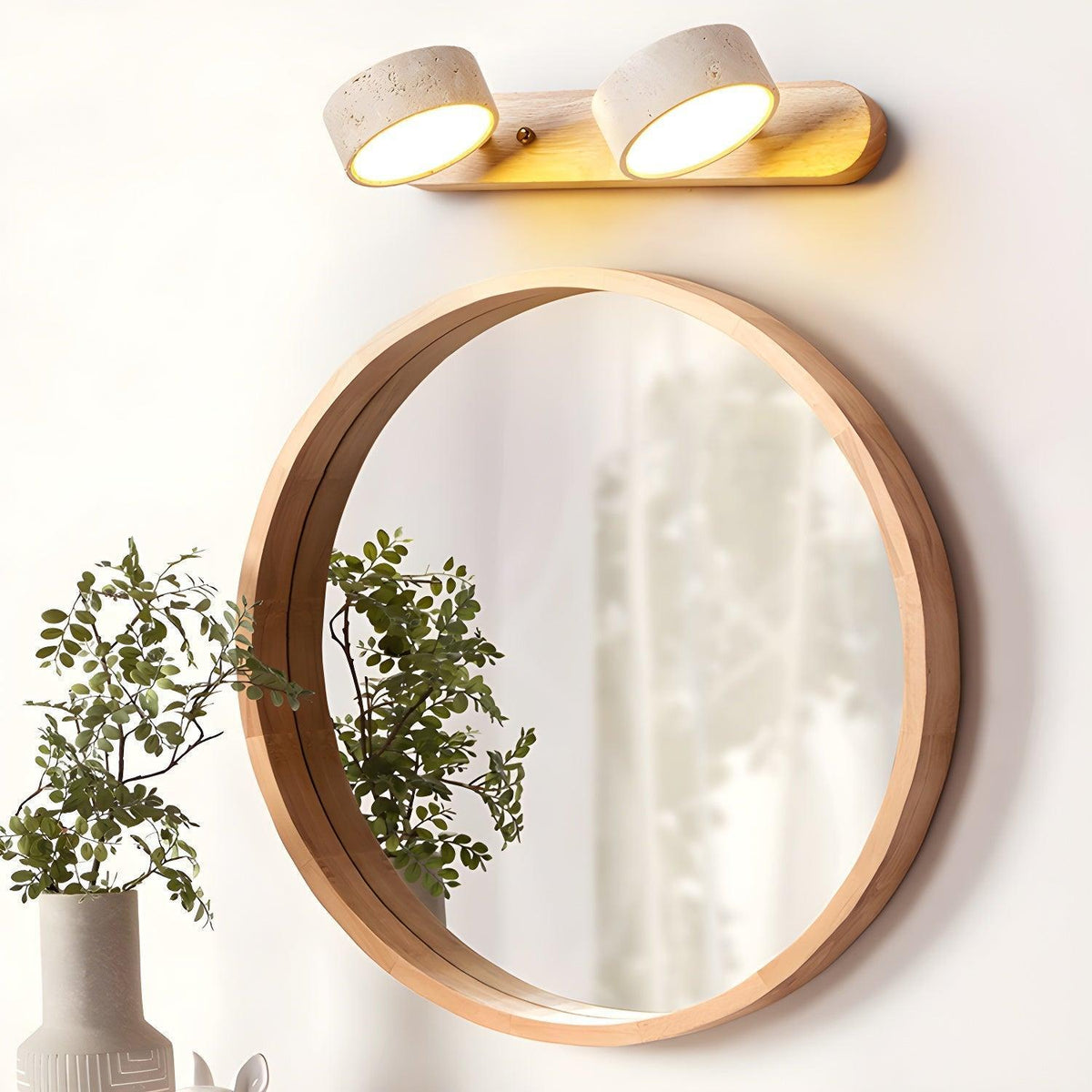 Indoor Duo Sconce with Yellow Travertine and Wood Finish