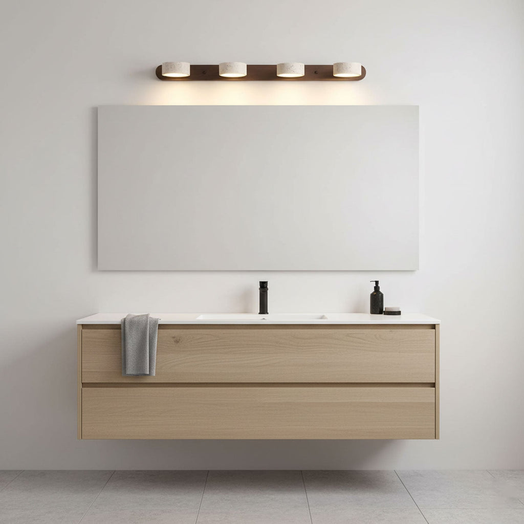 Indoor Duo Sconce with Yellow Travertine and Wood Finish