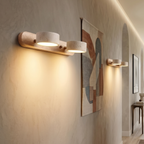 Indoor Duo Sconce with Yellow Travertine and Wood Finish