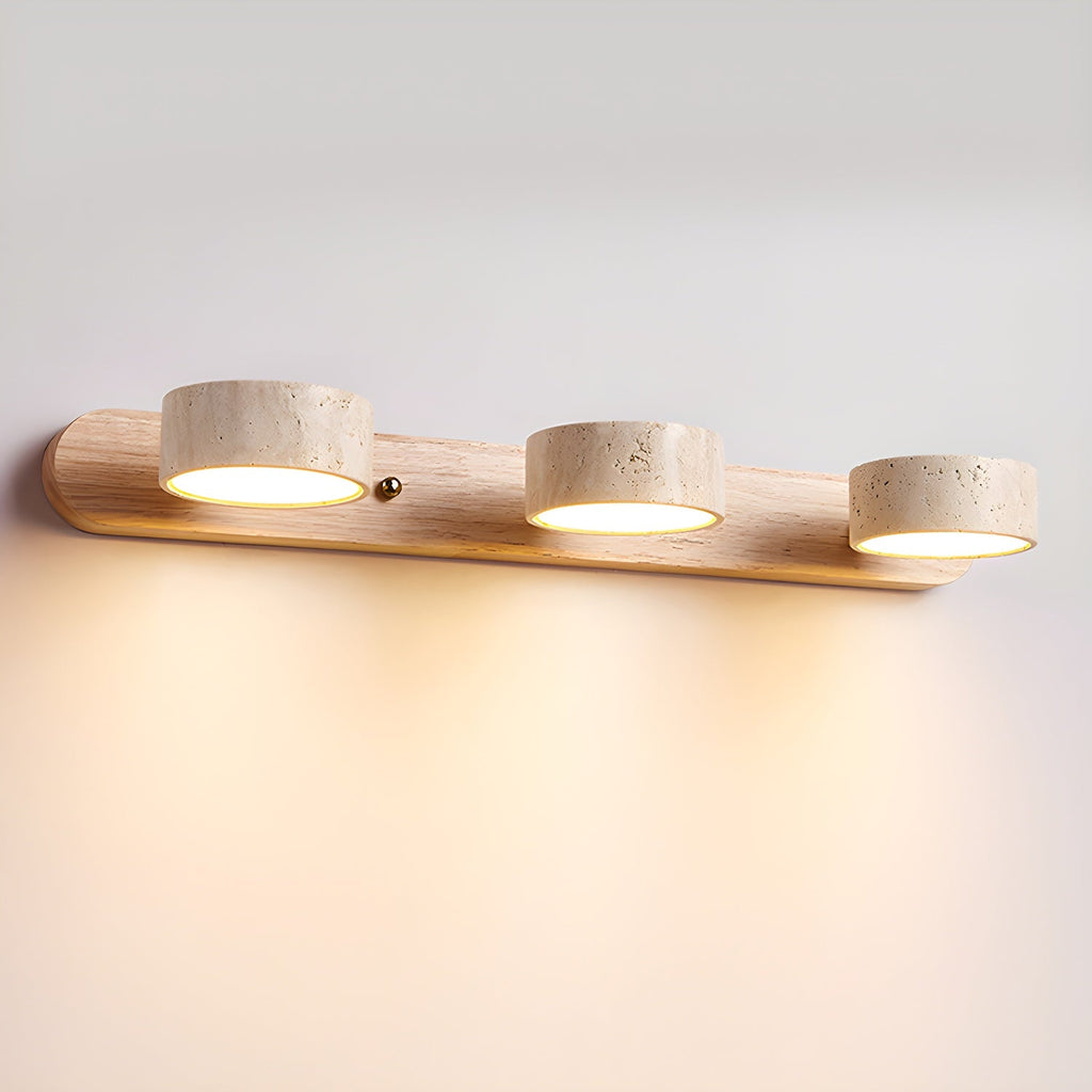 Indoor Duo Sconce with Yellow Travertine and Wood Finish