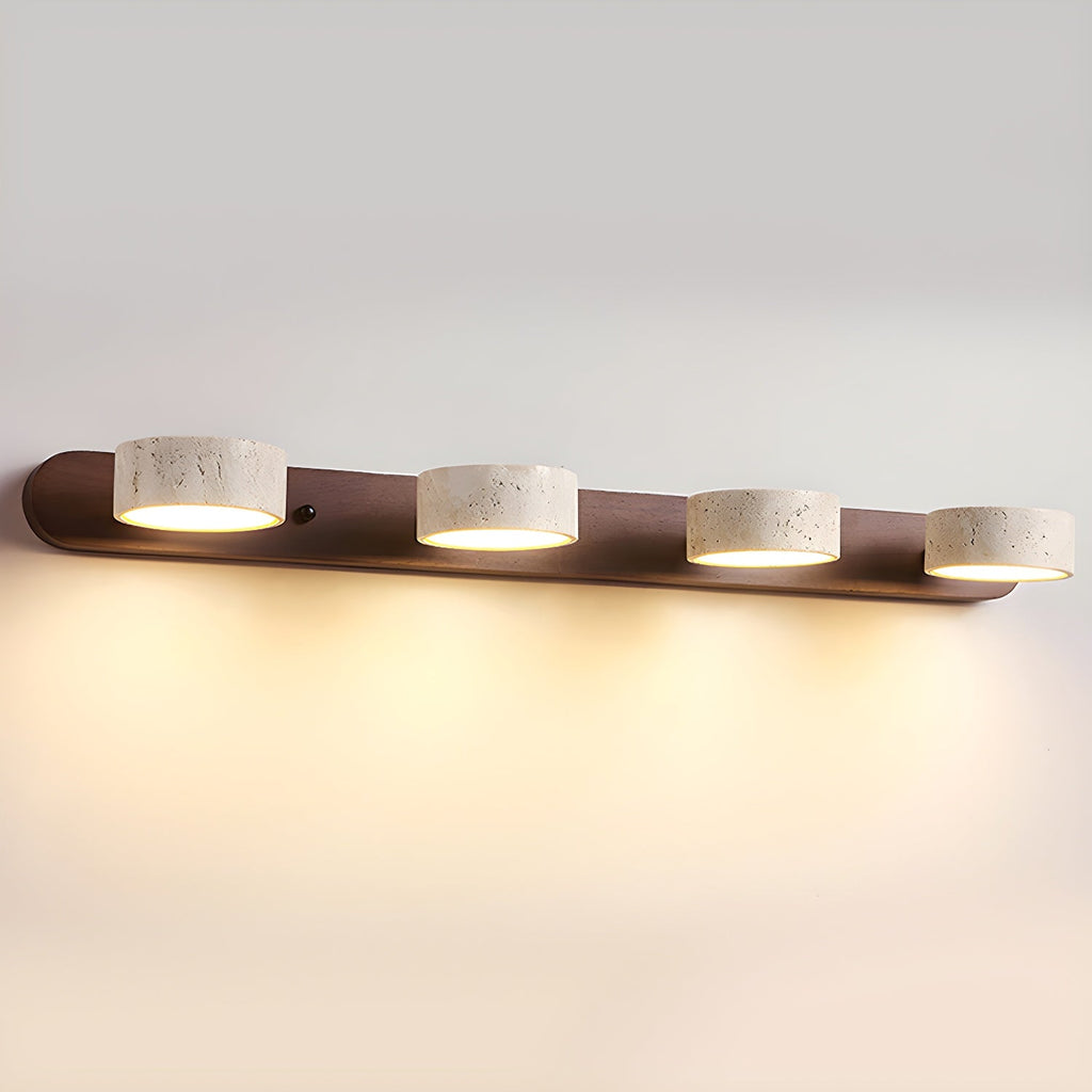 Indoor Duo Sconce with Yellow Travertine and Wood Finish