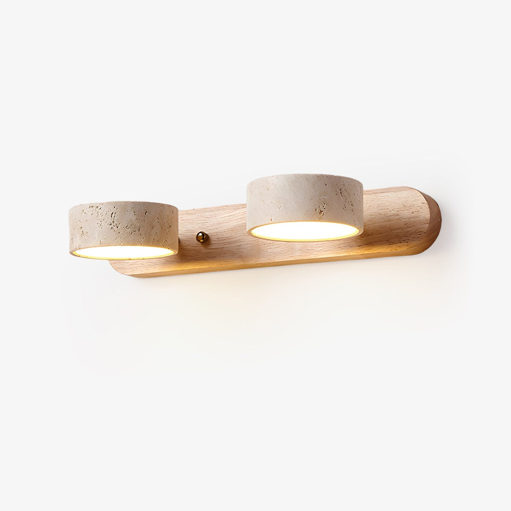 Indoor Duo Sconce with Yellow Travertine and Wood Finish